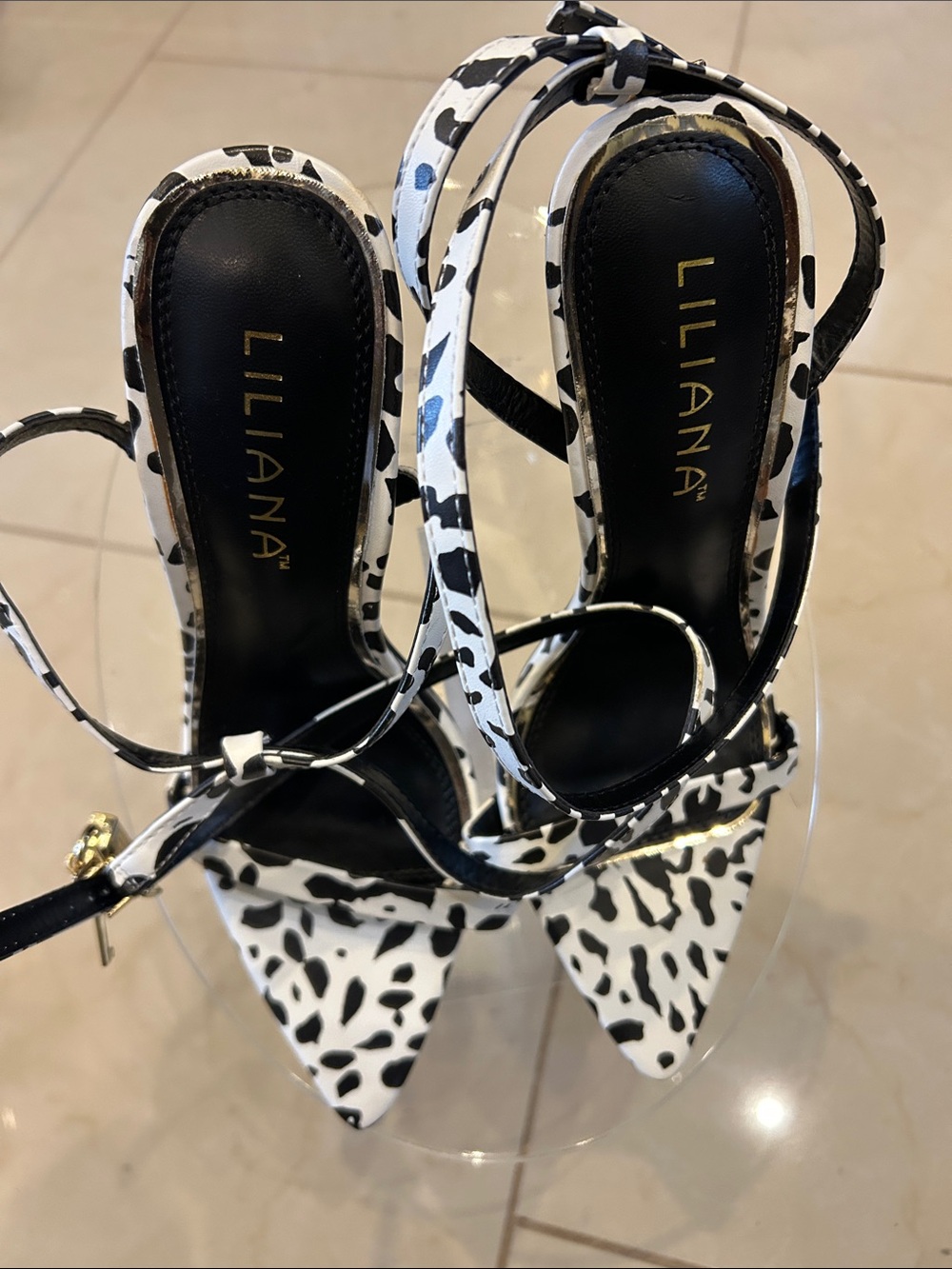 NWOT Liliana Black & White Dalmatian Print Pointed Slingback Heels
